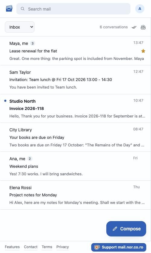 The mail page on a phone